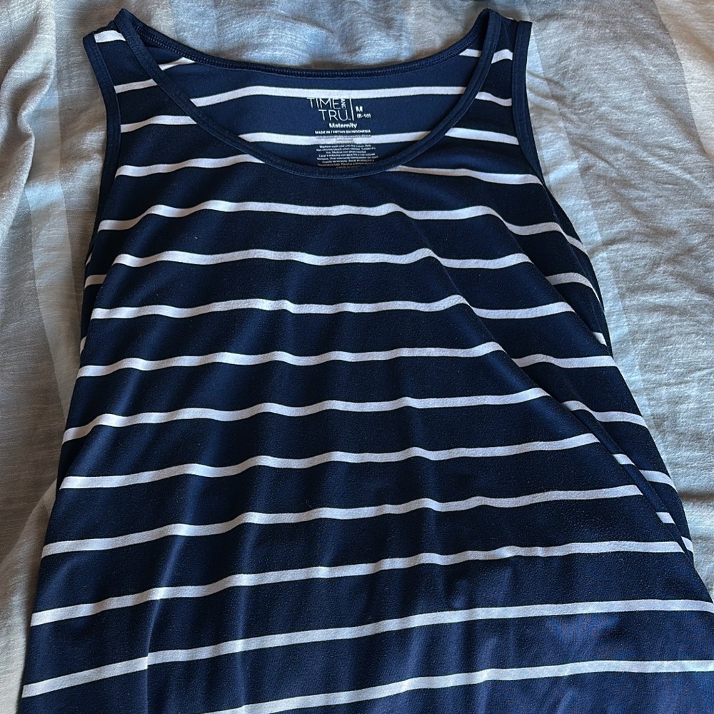 Time and Tru Navy and White Striped Tank Top